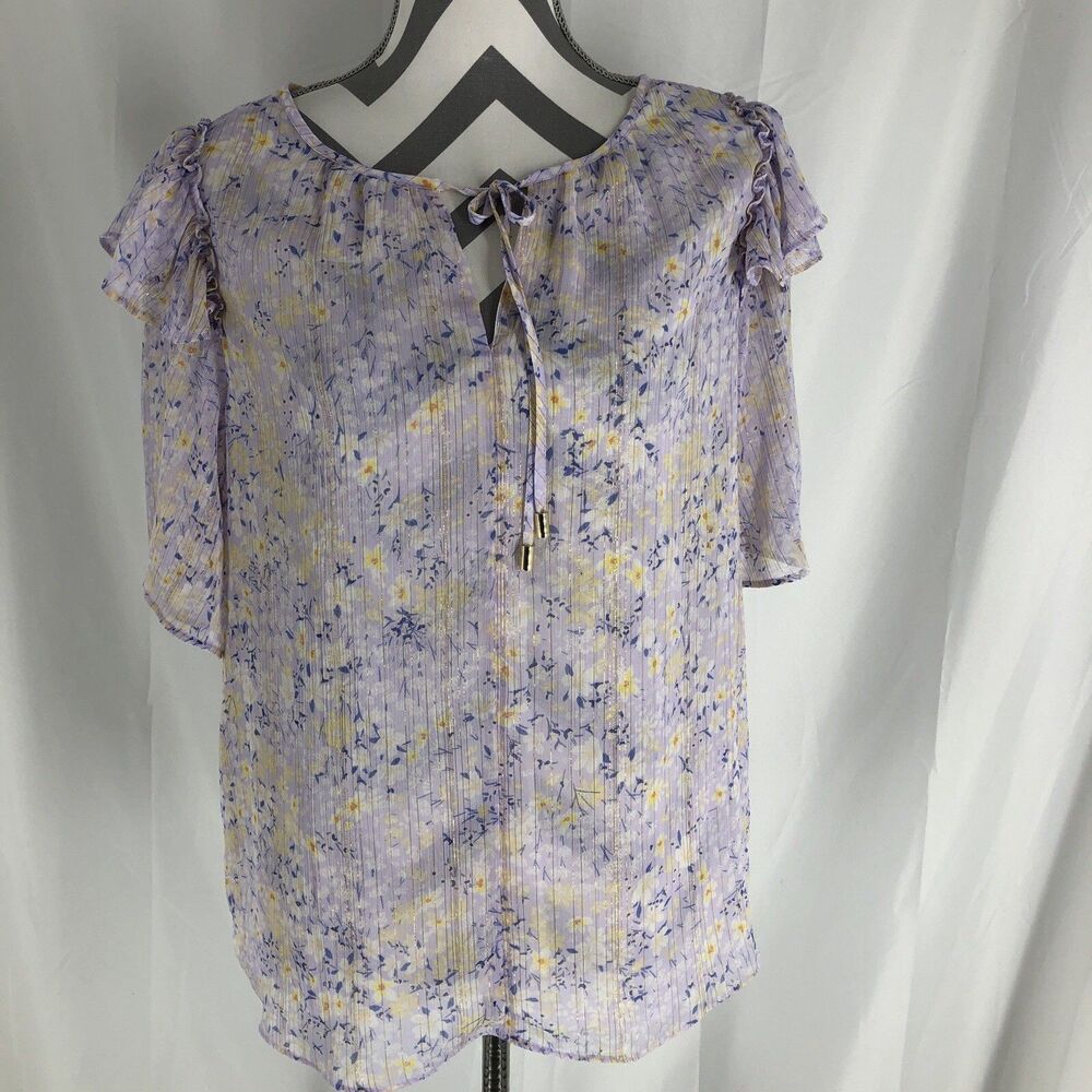 Ann Taylor Women's Short Sleeve Blouse Lavender Floral Medium